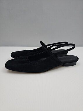 Vince Venice Slingback Ballet Flat Womens 7.5 Black Suede Square Toe Mary Jane